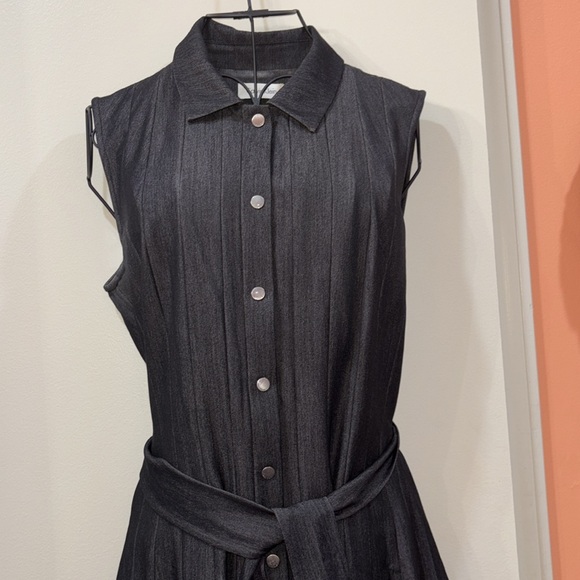 Calvin Klein Black Midi Dress Snap Buttons with Belt DENIM - Picture 3 of 10